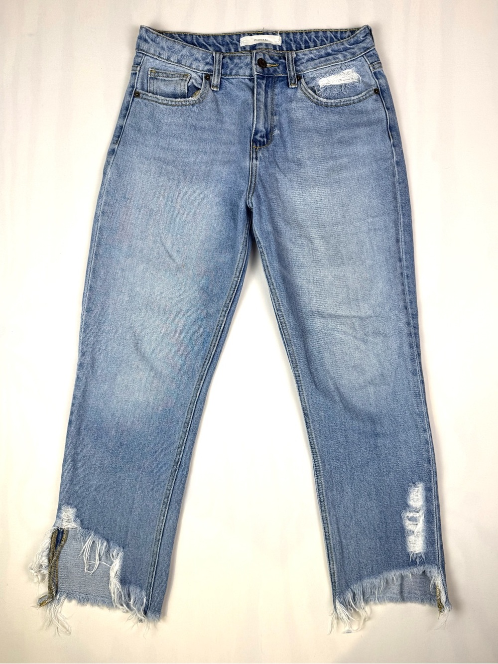 HIDDEN Jeans Distressed Raw Hem Straight Leg Crop Jeans Light Wash Size 27